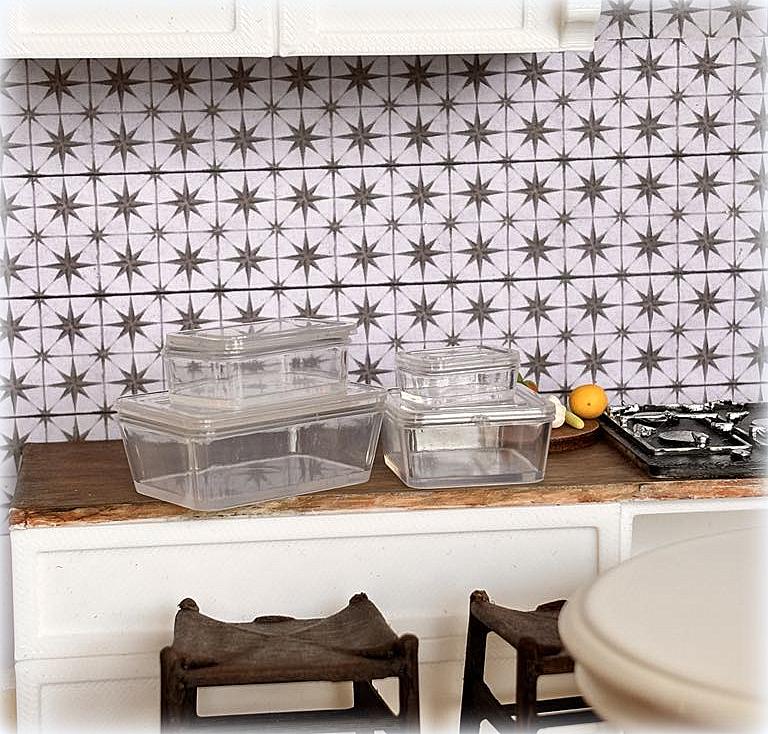 Dollhouse miniature clear stackable food containers