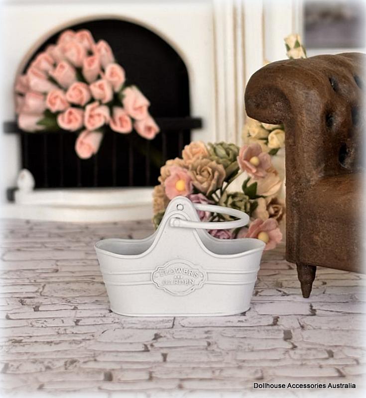 Dollhouse vintage style metal bucket blue grey