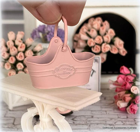 Dollhouse white metal embossed garden florist basket