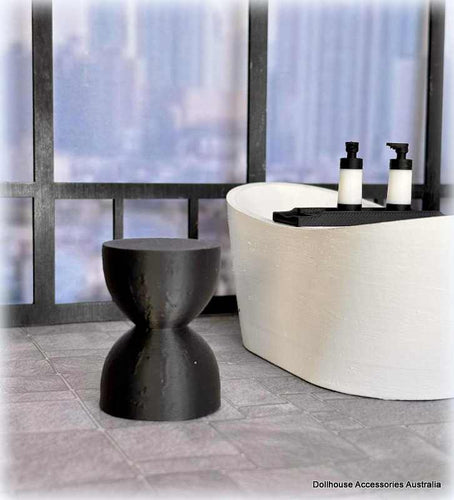 Dollhouse black drum side table bathroom