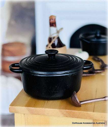 Large Black Cast-Iron-Style  Pot - Miniature