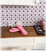 Dollhouse miniature kitchen pink rubber gloves