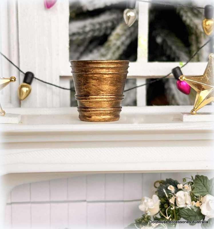Dollhouse gold planter pot Christmas
