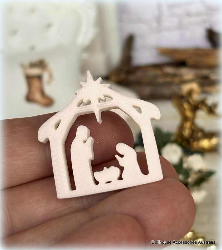Dollhouse Christmas nativity manger white ornament