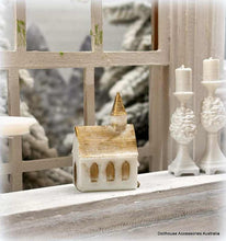 Dollhouse church ornament white gold Easter christmas