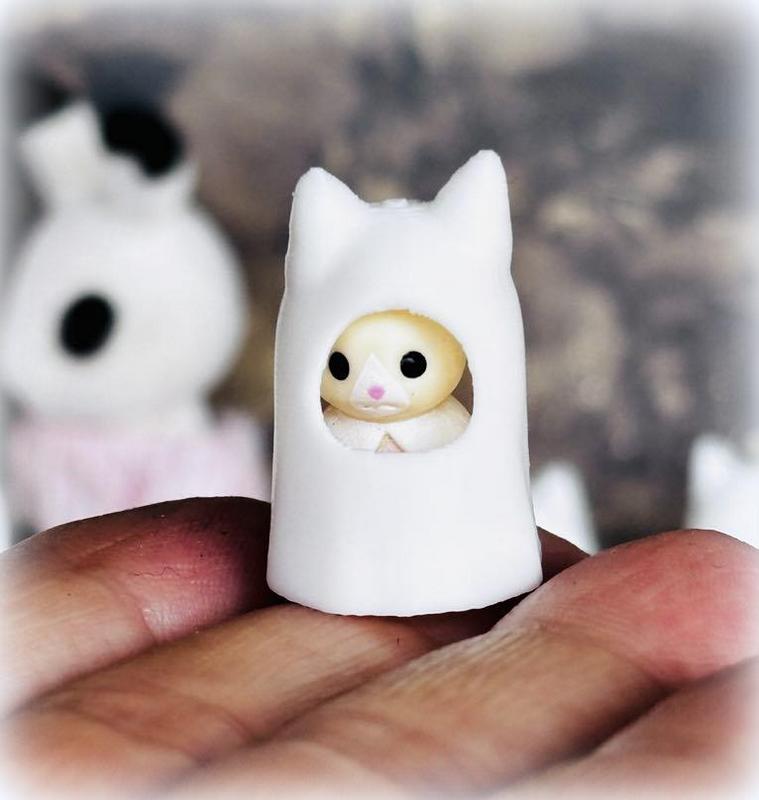 Sylvanian Families Pink Baby Cat Mini Figure Ghost Costume - 2 cm high