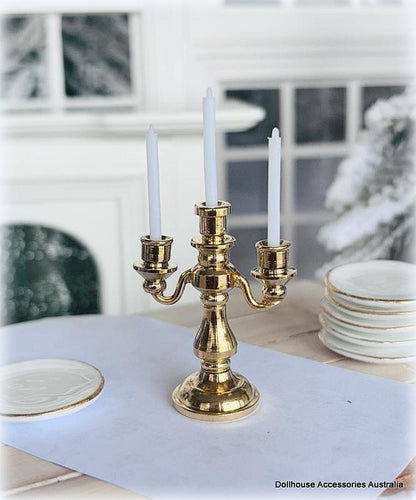 Dollhouse Gold Candelabra 3 arm dinner table Christmas