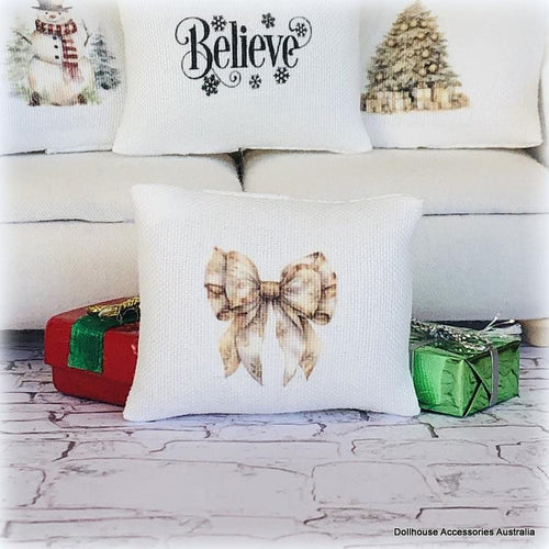 Dollhouse Christmas cushion golden bow
