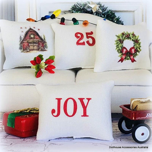 Dollhouse Christmas Cushion joy