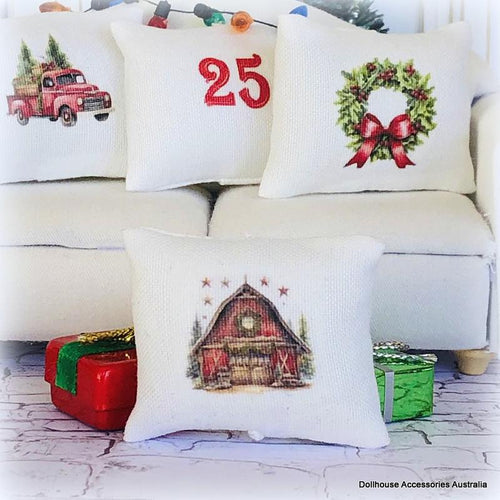 White Cushion dollhouse Christmas barn