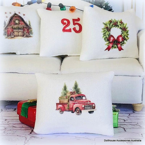 Dollhouse Christmas Cushion Red Truck Ute