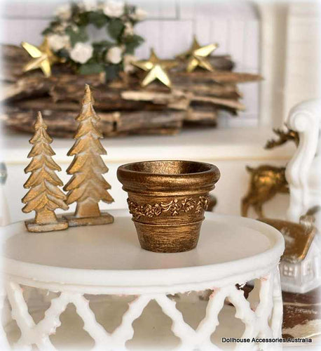 Dollhouse gold swag planter pot Christmas home living decor