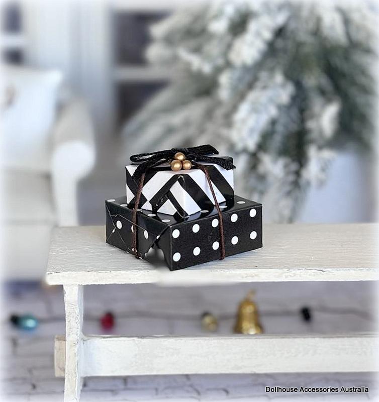 Dollhouse Black white wrapped gifts Christmas