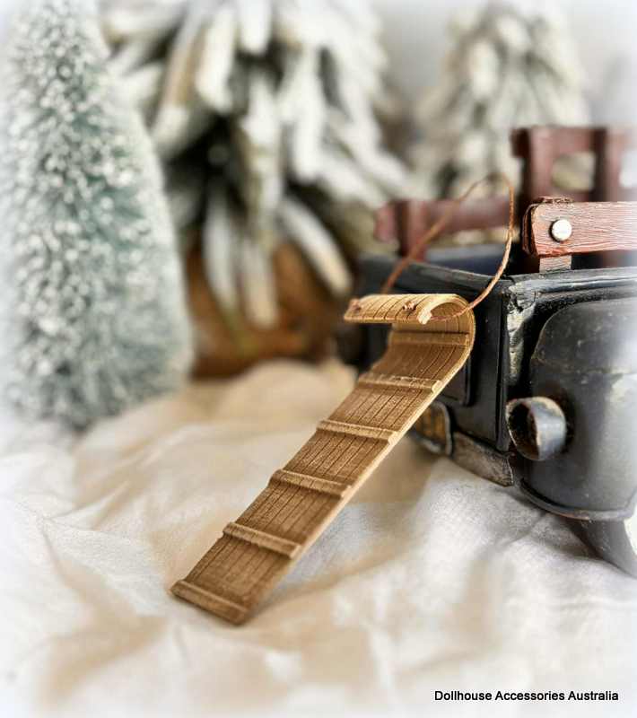 Dollhouse miniature toboggan sled winter diorama scene Christmas
