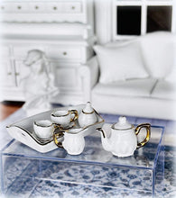 Reutter porcelain miniature Baronesse white gold tea set