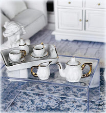 Reutter porcelain miniature Baronesse white gold tea set