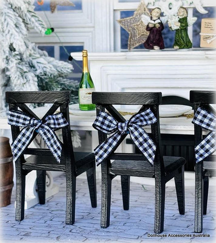 Dollhouse black and white plaid chair bows dining table farmhouse