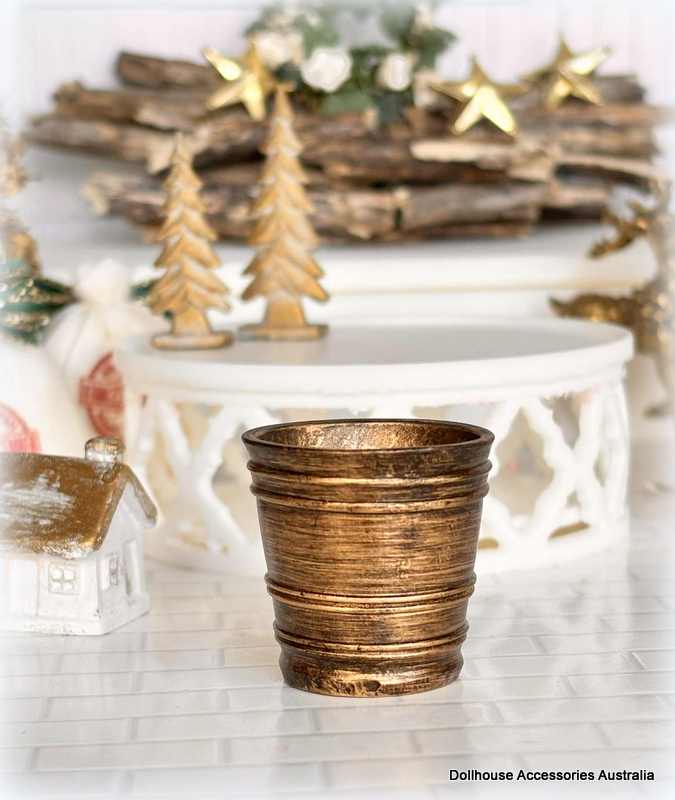 Dollhouse miniature gold planter pot Christmas