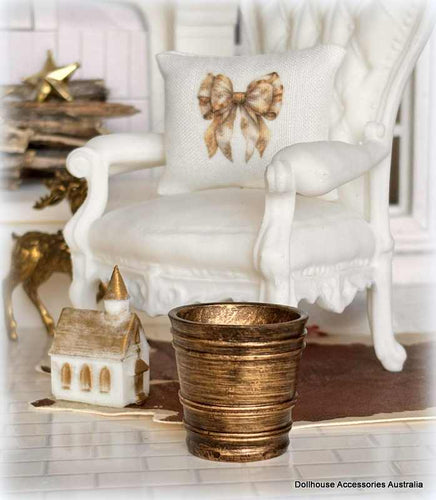 Dollhouse miniature gold planter pot Christmas