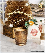 Dollhouse miniature gold planter pot Christmas