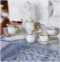 Reutter porcelain miniature Baronesse white gold tea set