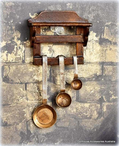 Dollhouse rustic kitchen old style rack and copper rusty pots