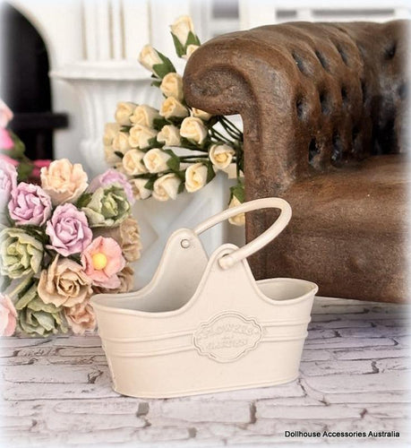 Dollhouse 1:12 scale beige flower bucket garden