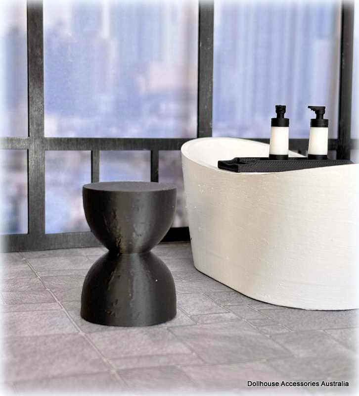 Dollhouse black drum side table bathroom