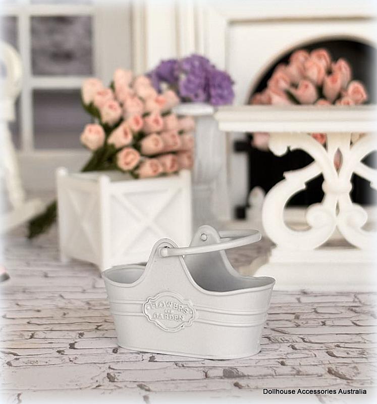 Dollhouse vintage style metal bucket blue grey
