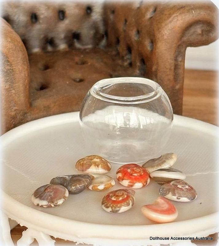 Glass Bowl -  With Pink and Grey Shells - Miniature