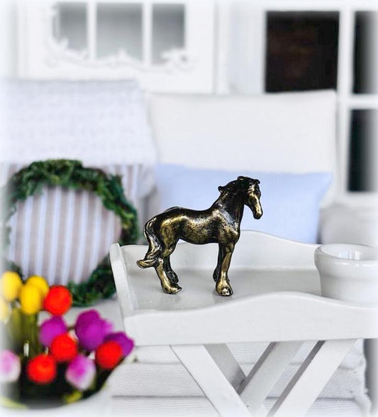 Dollhouse ornament brass horse