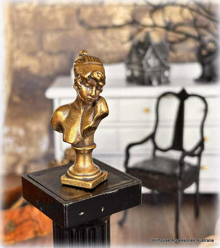 Dollhouse miniature bronze bust of lady statue
