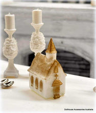 Dollhouse church ornament white gold Easter christmas
