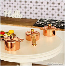 Set of 3 Copper Saucepans - Small - Miniature