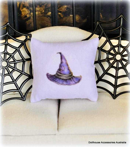 White Cushion - Purple Witch Hat - Miniature