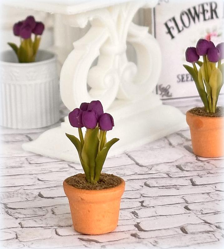 Dark Purple Tulip in Pot - Miniature