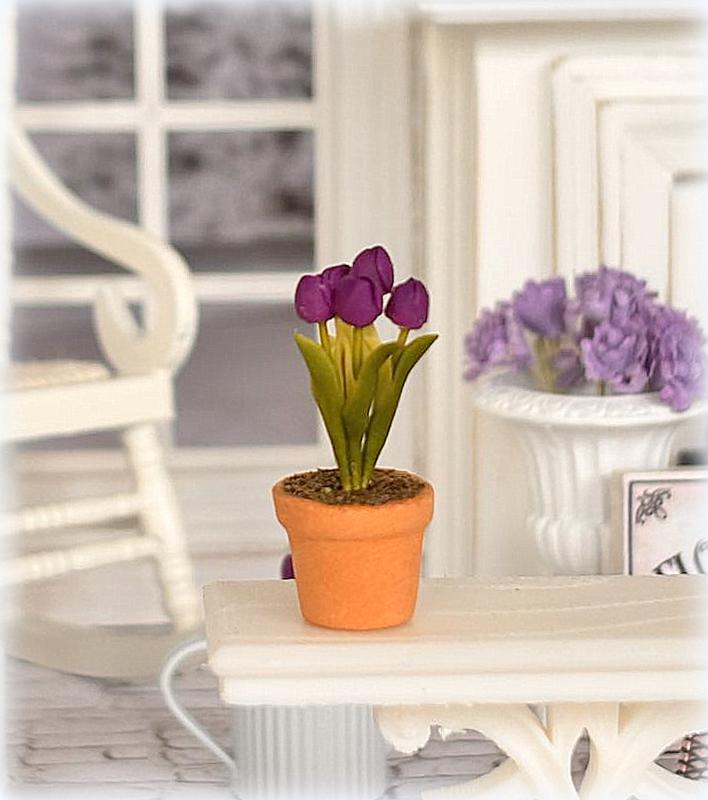 Dark Purple Tulip in Pot - Miniature