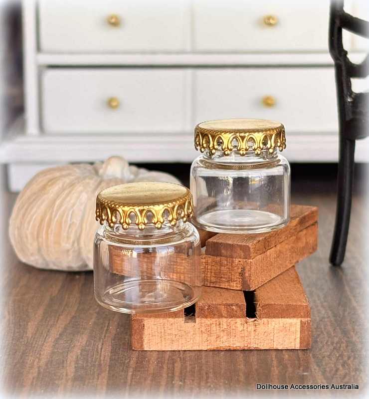 Dollhouse miniature glass storage jars with decorative lids