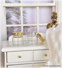 Dollhouse miniature glass storage jars with decorative lids