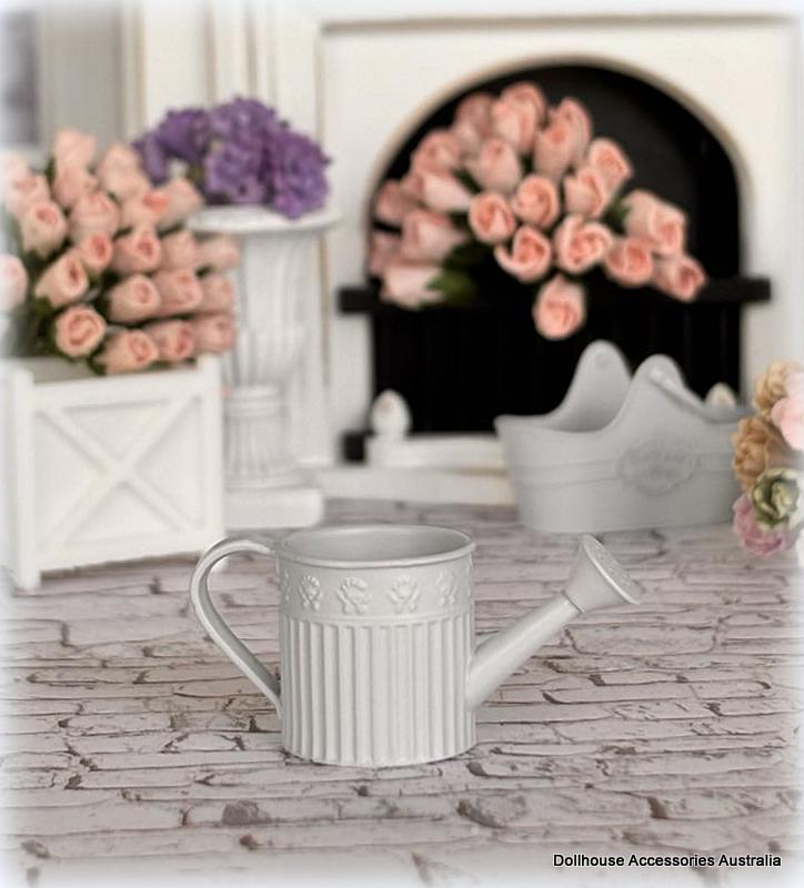 Dollhouse blue grey vintage embossed watering can