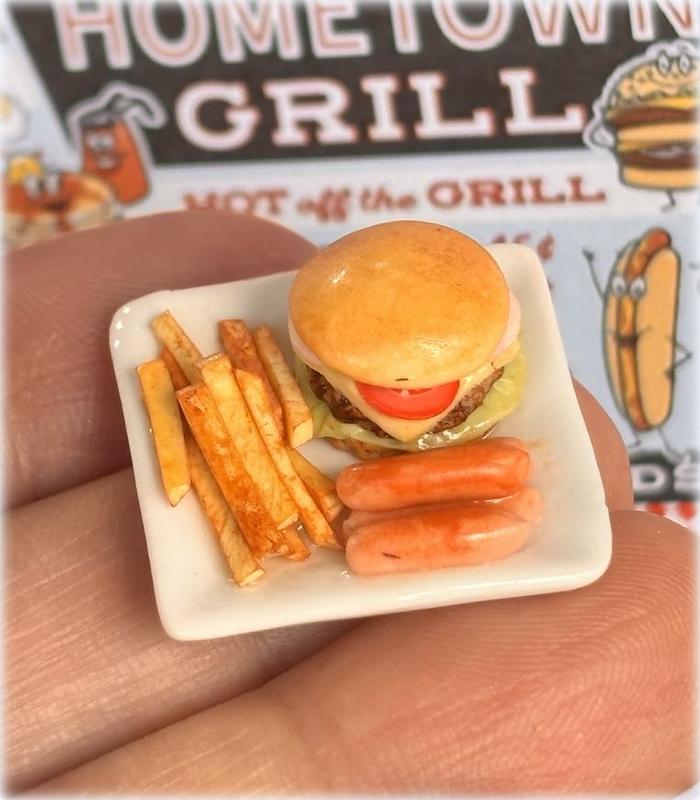 Dollhouse diner burger fries on plate
