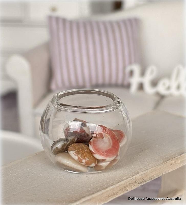 Glass Bowl -  With Pink and Grey Shells - Miniature