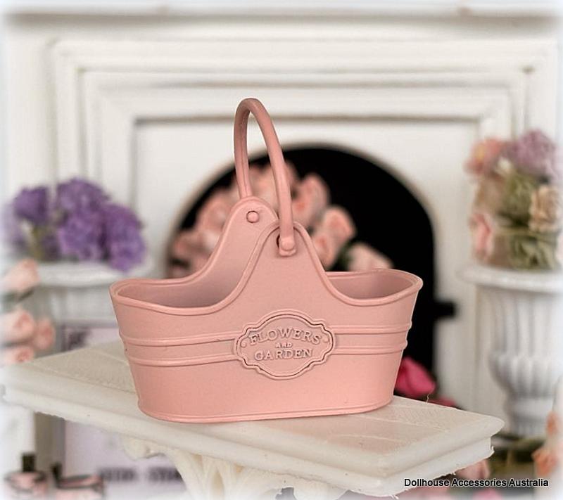 Dollhouse white metal embossed garden florist basket