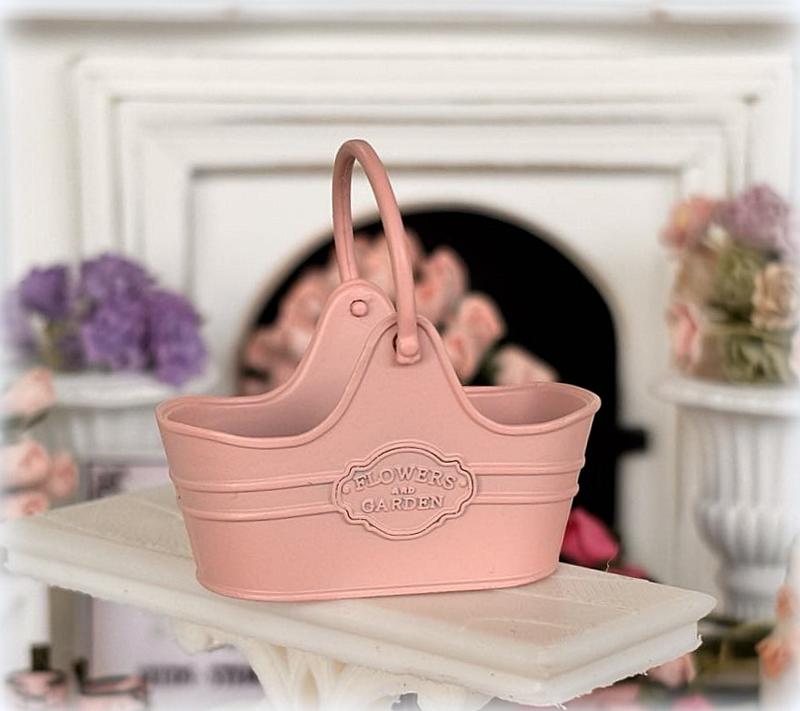 Dollhouse white metal embossed garden florist basket