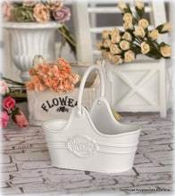 Dollhouse white metal embossed garden florist basket