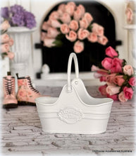 Dollhouse white metal embossed garden florist basket