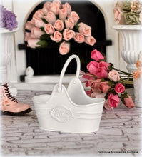 Dollhouse white metal embossed garden florist basket