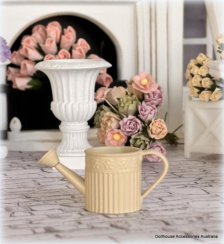 Dollhouse florist garden scene watering can and flowers