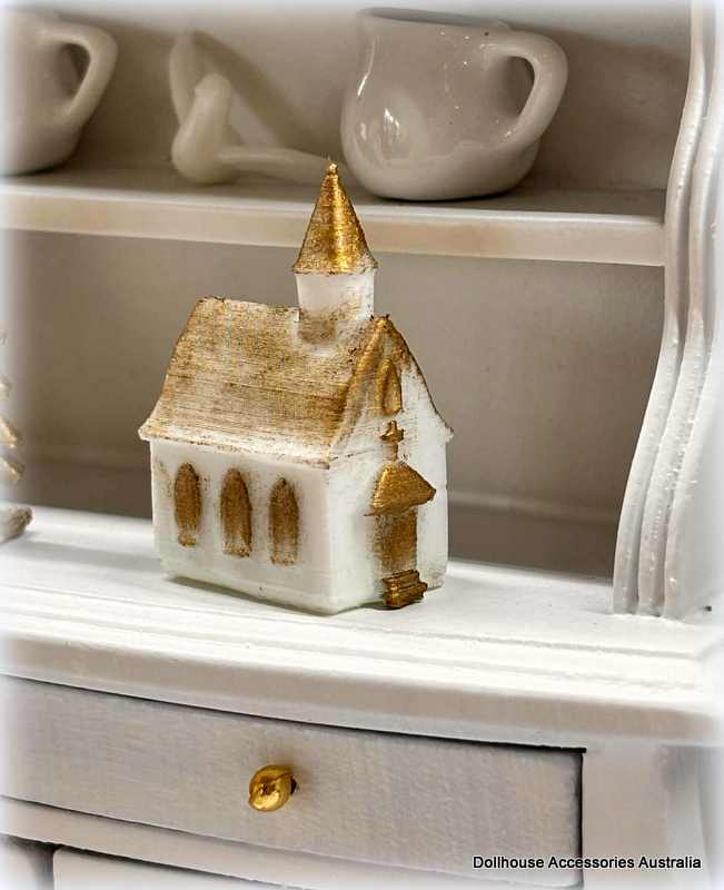 Ornament Church - White Gold - 3 cm high - Miniature