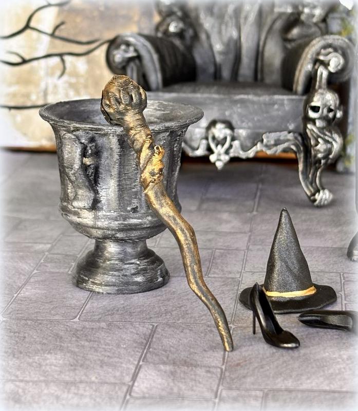 Dollhouse halloween witch wand walking stick apothecary haunted house